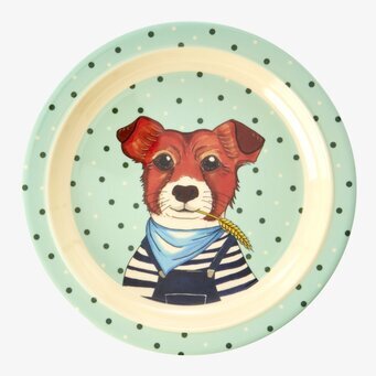 Tallrik Farm Animals Print Green från Rice med hundmotiv