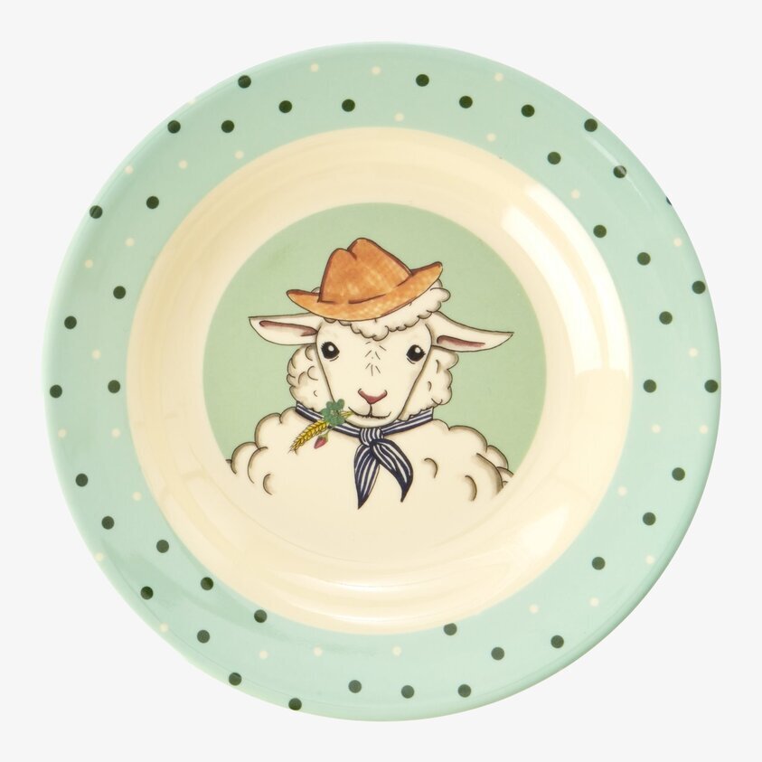 Djup Tallrik Farm Animals Print Green från Rice, fårmotiv