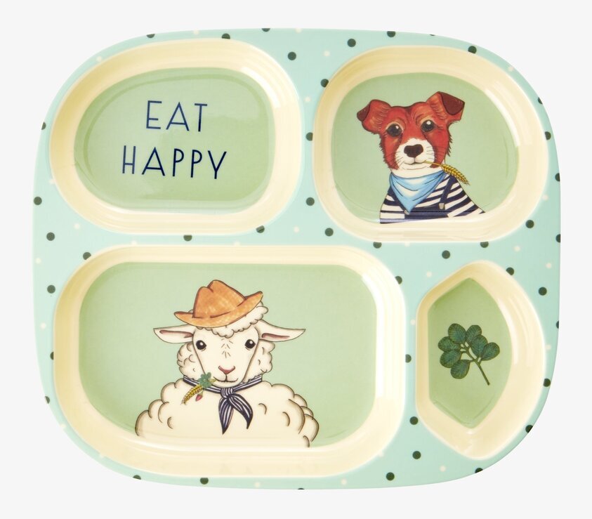 Barntallrik 4-Fack Farm Animals Print Green från Rice