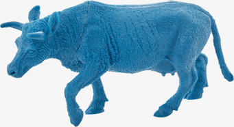 Leksaksdjur Bondgård från Rice, blå ko på vit bakgrund