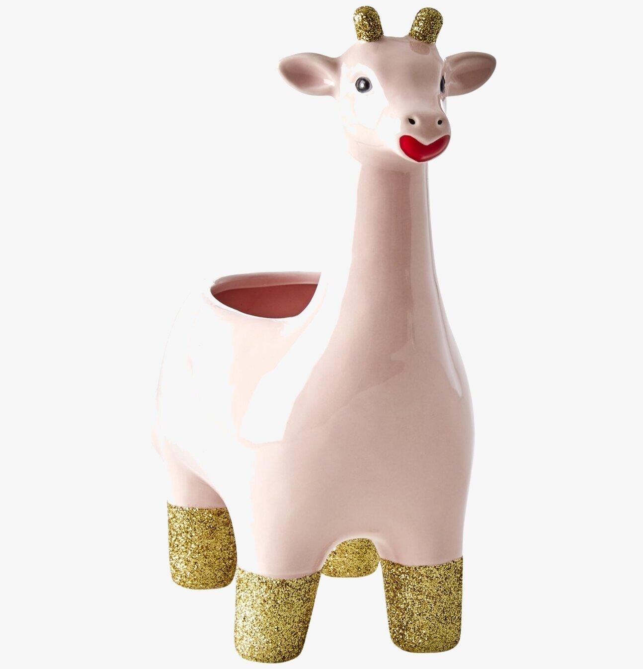 Blomkruka Mythical Giraffe från Rice i rosa med guldglitter