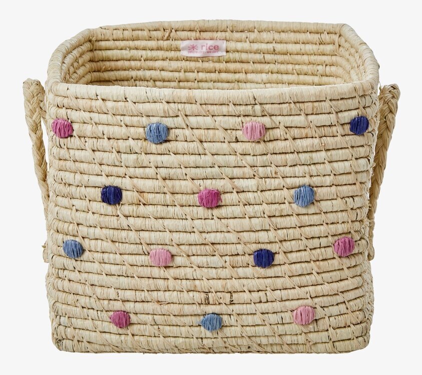 Förvaringskorg Raffia Dots från Rice med färgglada prickar