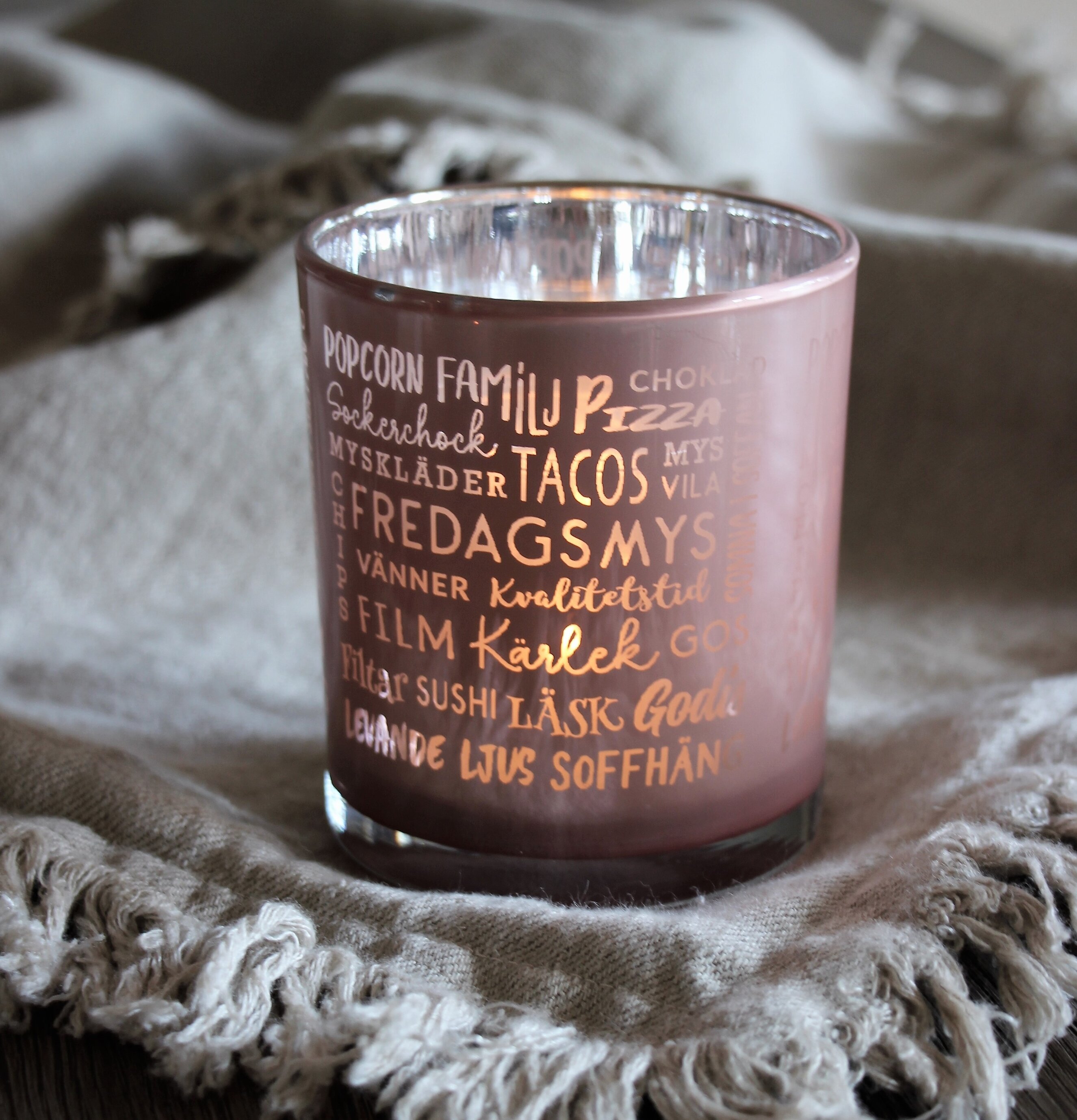 Ljuslykta Fredagsmys Rosa/Silver från Majas Cottage i glas