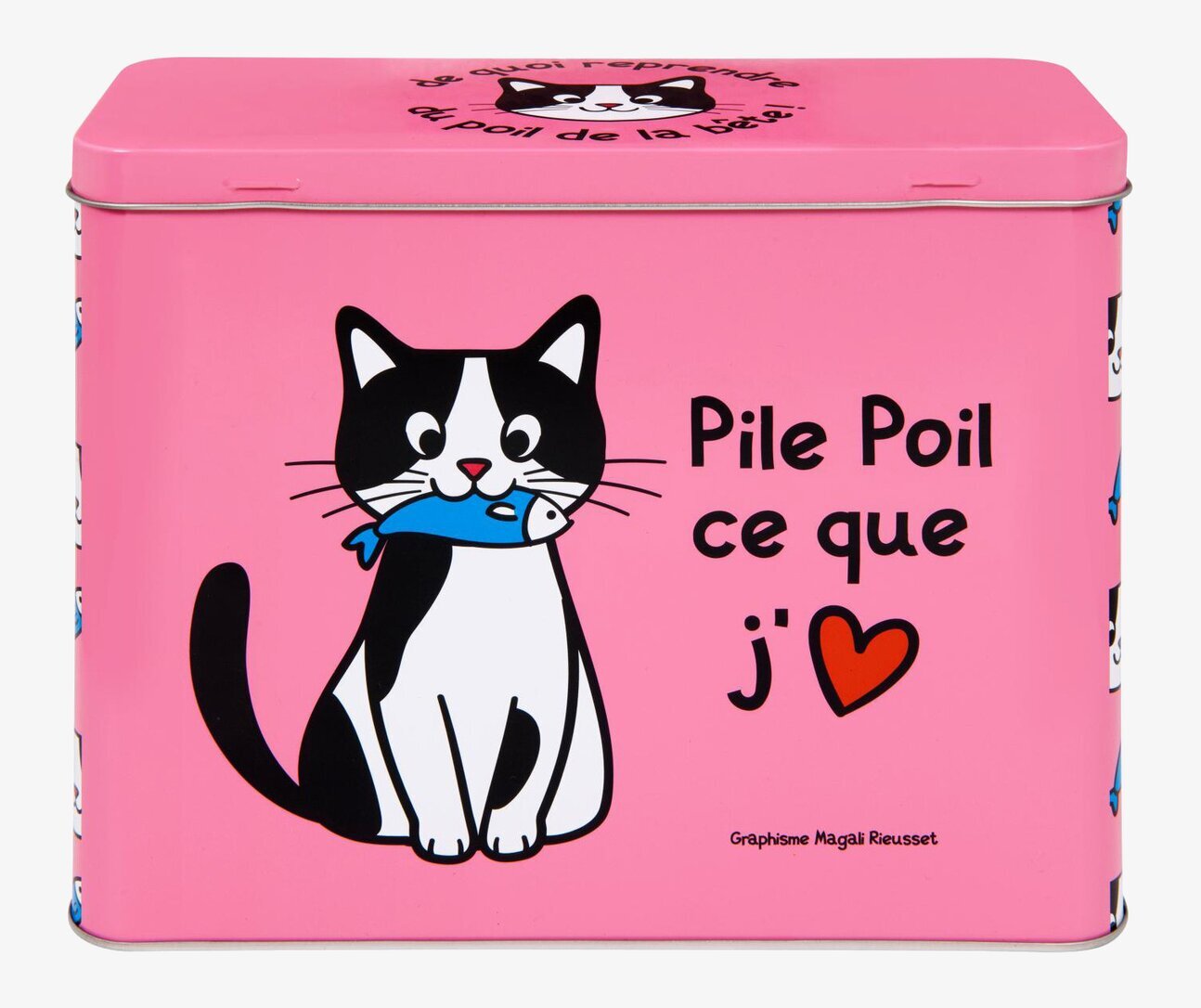 Bild av färgglad plåtburk med kattillustrationer