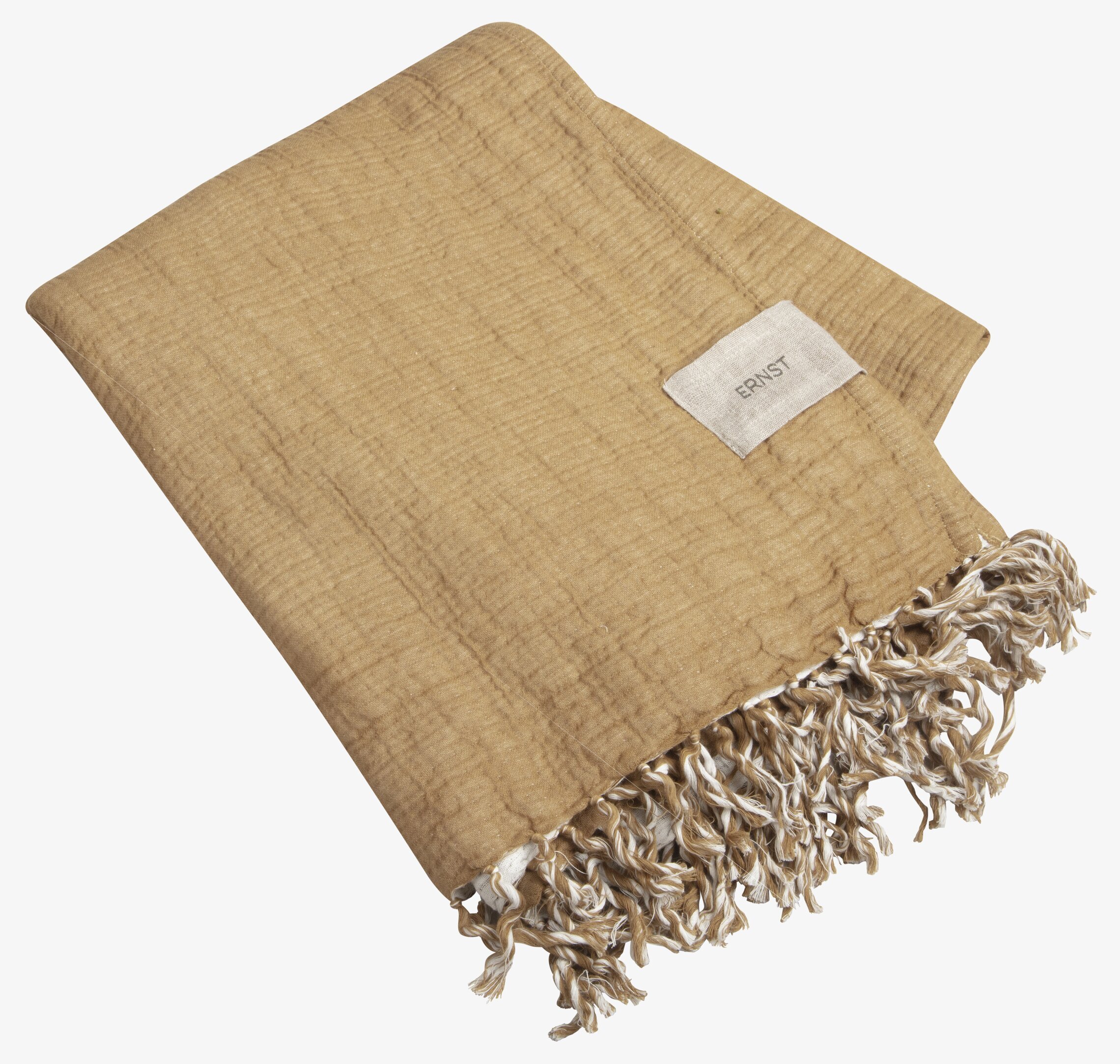 Bomullspläd Saffran från Ernst med fransar och etikett