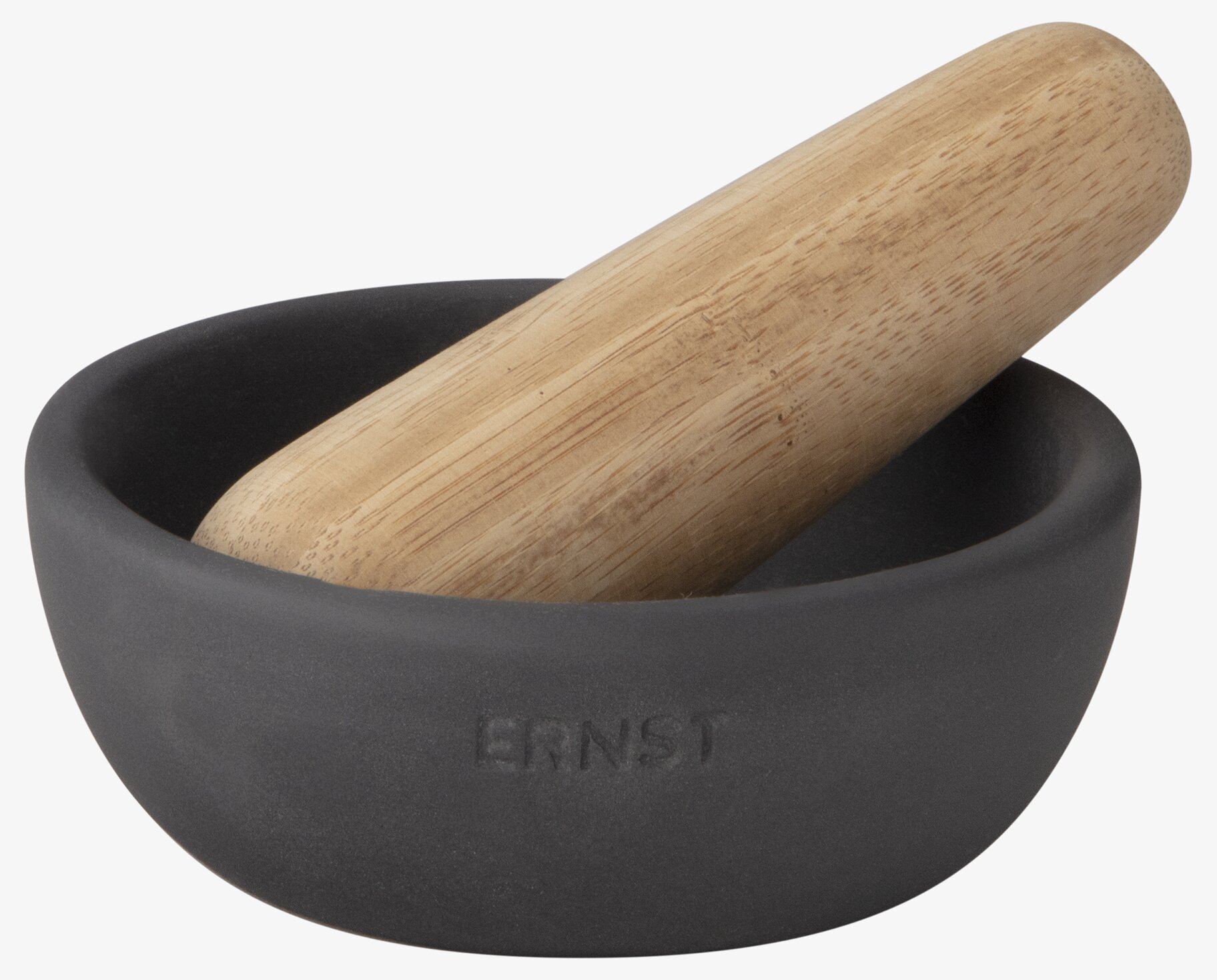 Mortel Stengods Mörkgrå från Ernst med trästötpinne