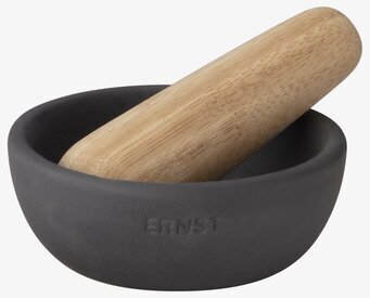 Mortel Stengods Mörkgrå från Ernst med trästötpinne