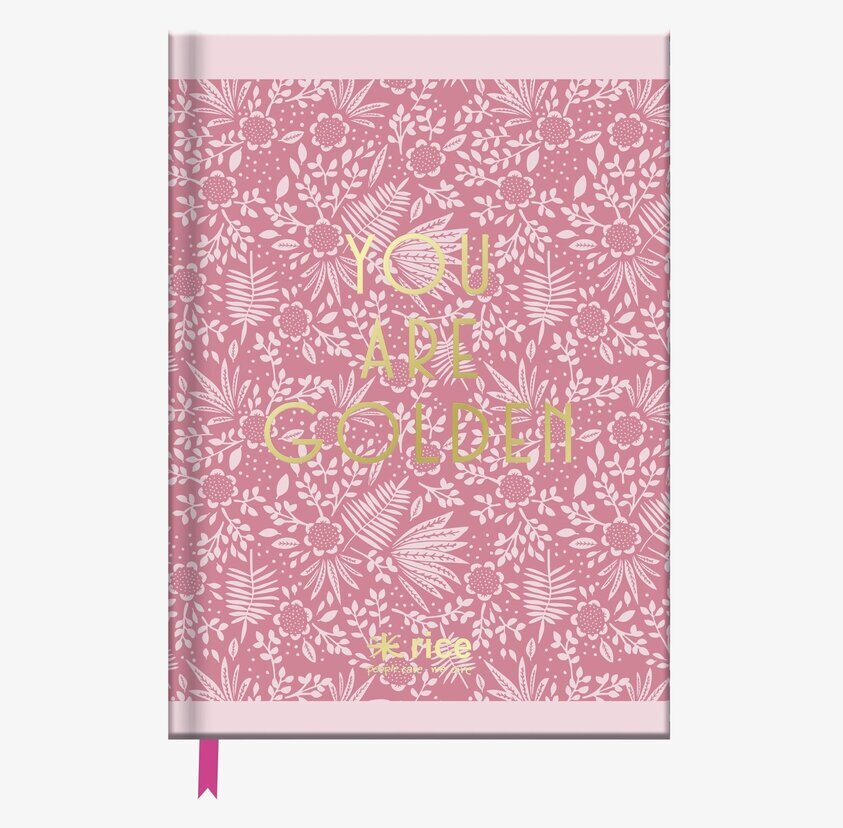 Skrivbok A4 Fern & Flower Print från Rice med rosa omslag