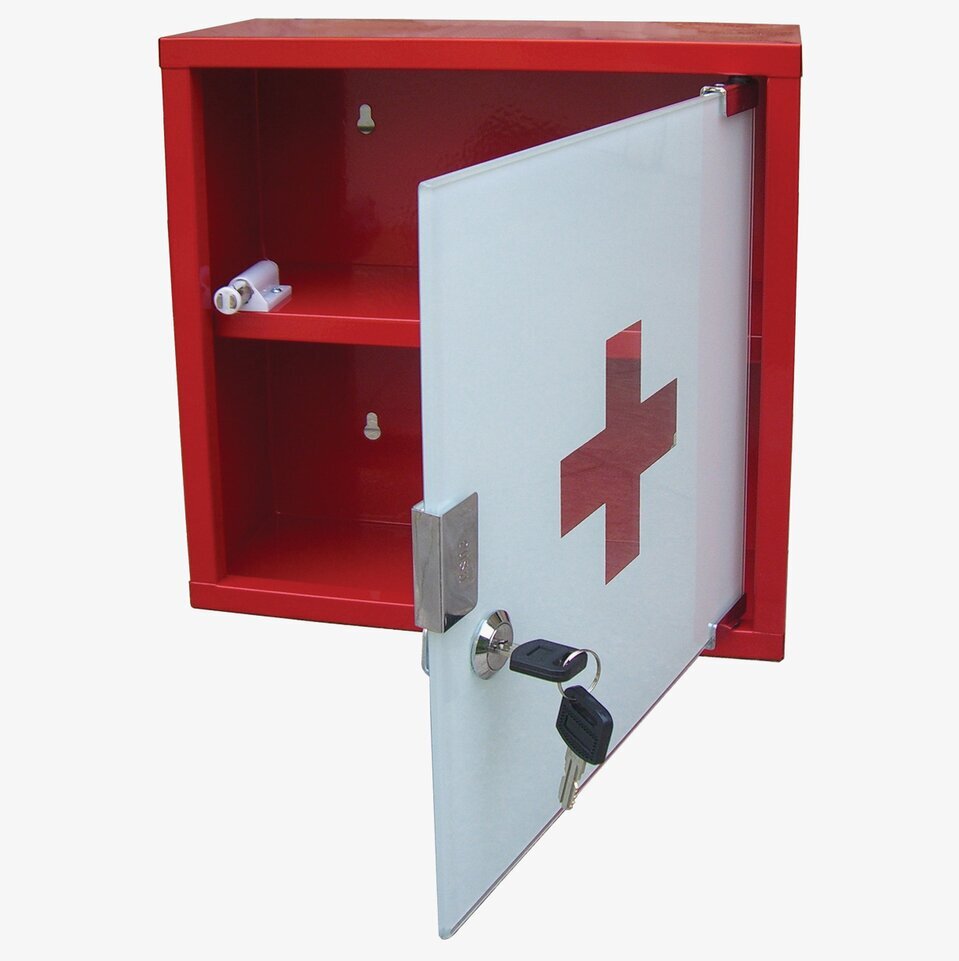 Medicinskåp Röd från Demerx med säkerhetslås och hyllor