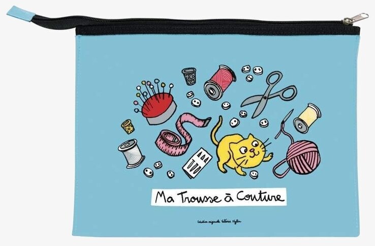 Väska sysaker ljusblå från Derrière la porte med kattmotiv