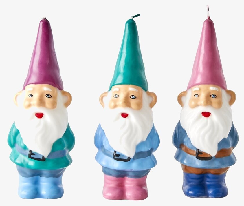 Gnome Candle från Rice med tomtar i färgglada hattar