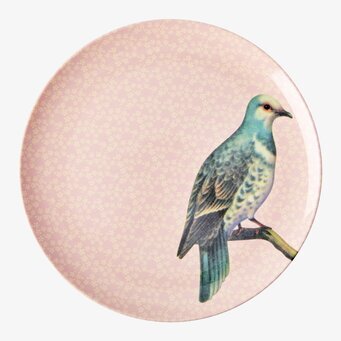 Tallrik Vintage Bird Print Soft Pink från Rice i melamin