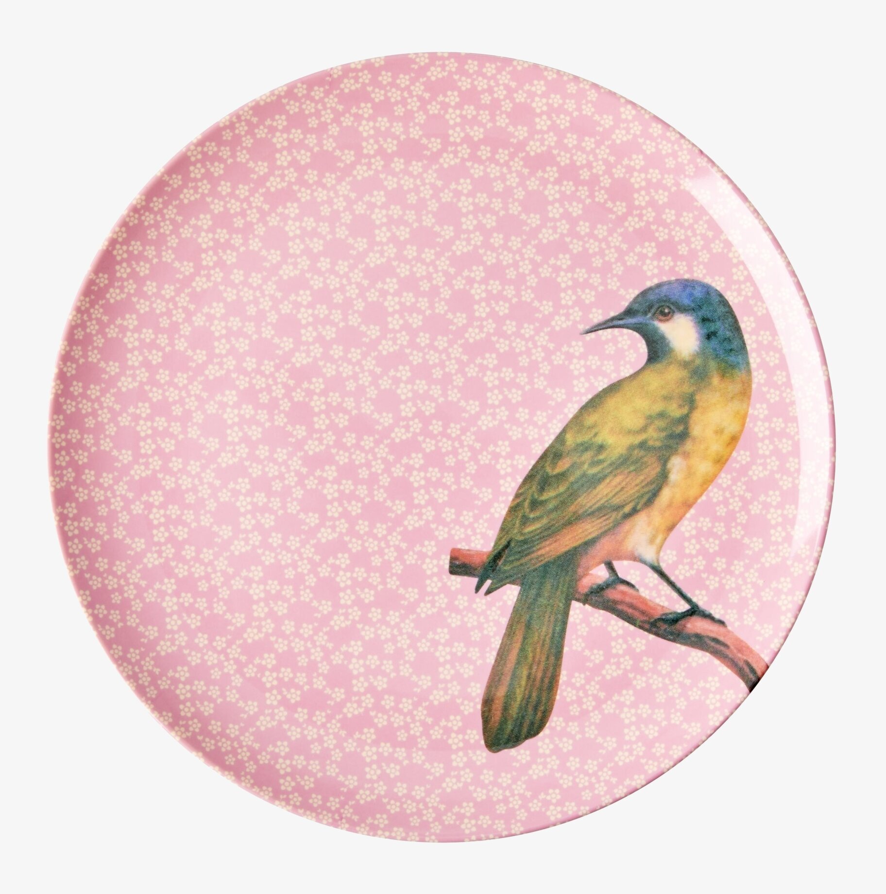 Tallrik Vintage Bird Print Pink från Rice med fågelmotiv