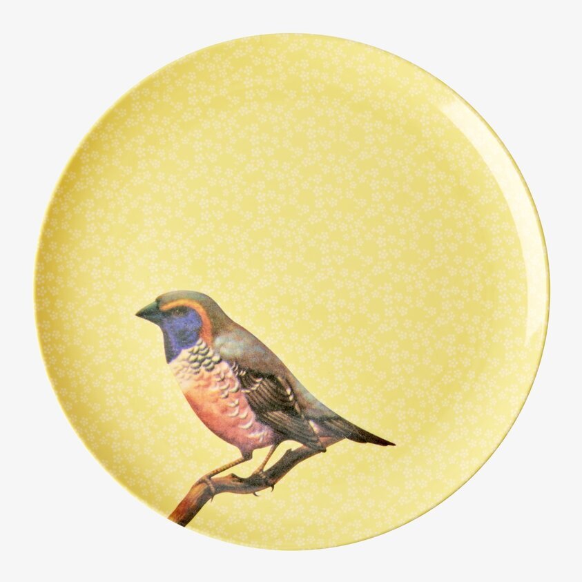 Tallrik Vintage Bird Print Yellow från Rice med fågelmotiv