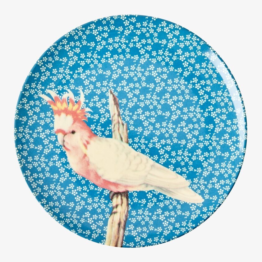 Assiett Vintage Bird Print Blue från Rice med fågelmotiv