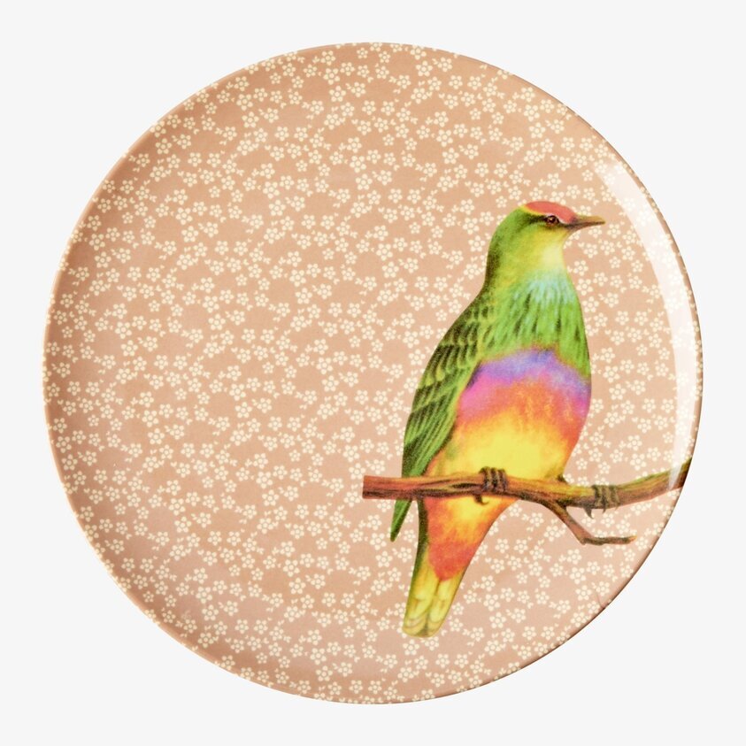 Assiett Vintage Bird Print Nougat från Rice med fågelmotiv