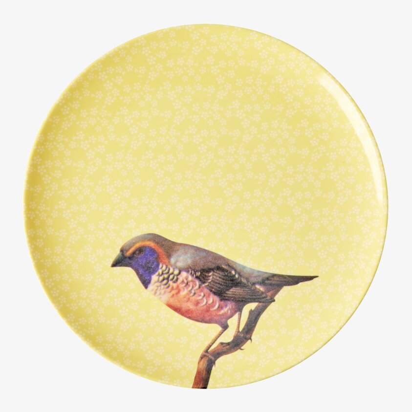 Assiett Vintage Bird Print Yellow från Rice med fågelmotiv