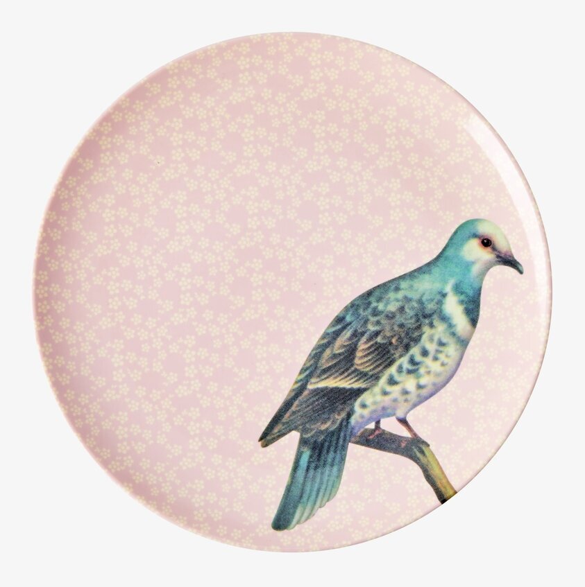 Assiett Vintage Bird Print Soft Pink från Rice med fågelmotiv