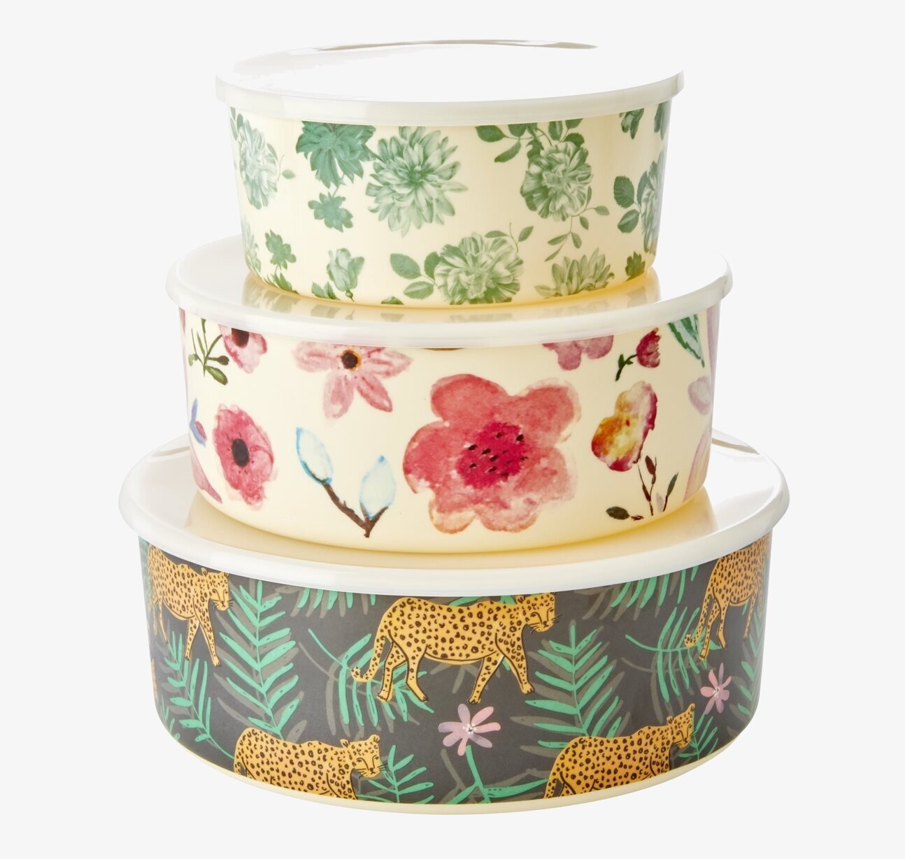 Skålar Melamin 3-Pack från Rice med färgglada mönster