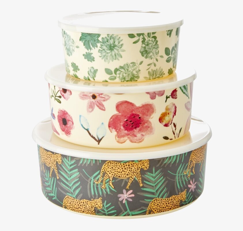 Skålar Melamin 3-Pack från Rice med färgglada mönster