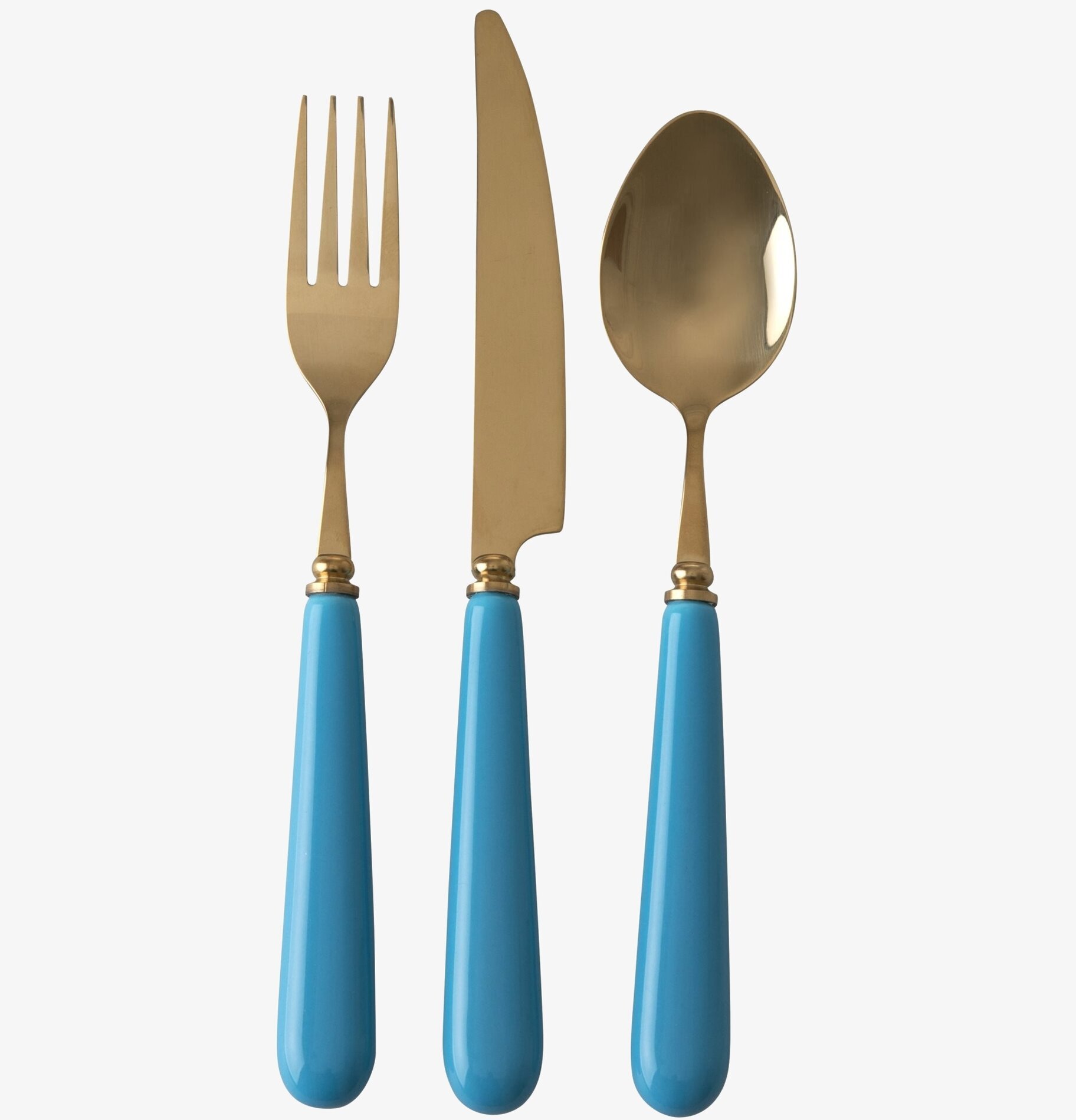 Mässingsbestick Blå från Rice, gaffel, kniv och sked