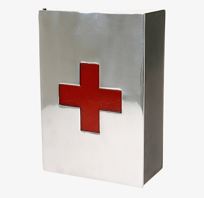 Medicinskåp Alu från By ON med rött kors och låsmekanism