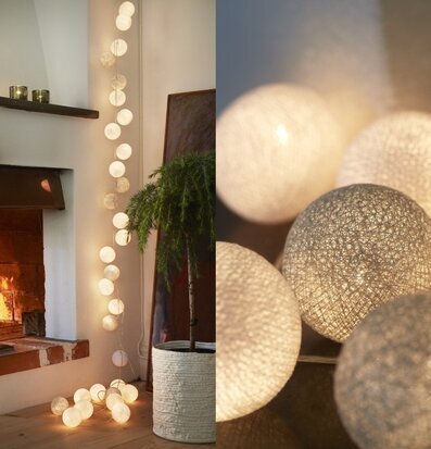 Ljusslinga Silver 20 Bollar från Iris Lights vid öppen spis