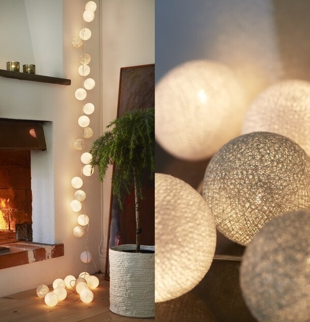 Ljusslinga Silver 20 Bollar från Iris Lights vid öppen spis