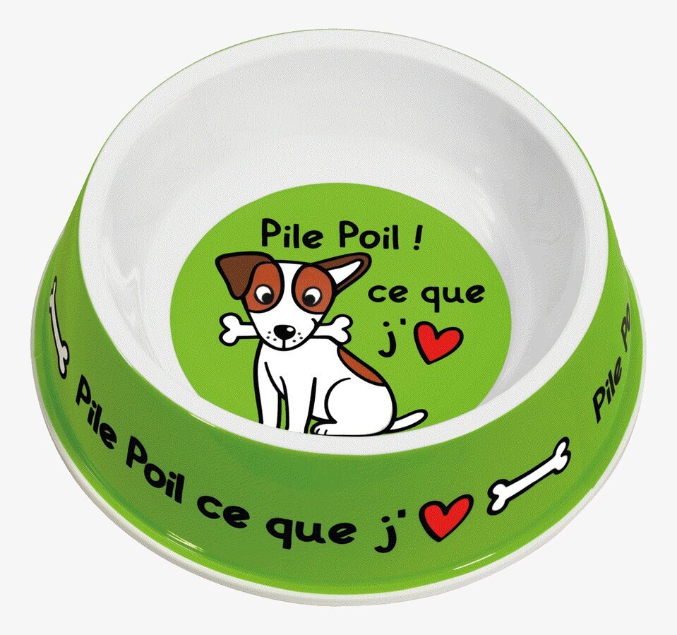 Hundskål Grön från Derriére la porte med glad hundillustration