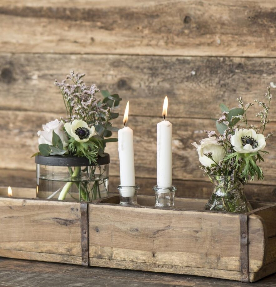 Murstensform - Trälåda från IB Laursen med ljus och blommor