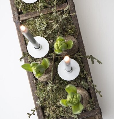 Murstensform - Trälåda från IB Laursen med mossa och ljus