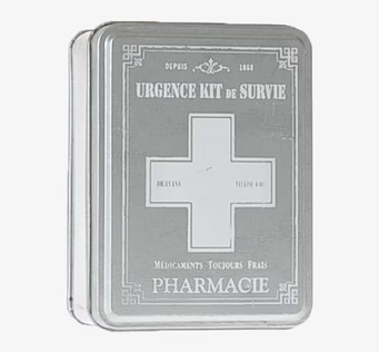 Box Pharmacie liten från By ON, ljusgrå plåtlåda med vitt kors