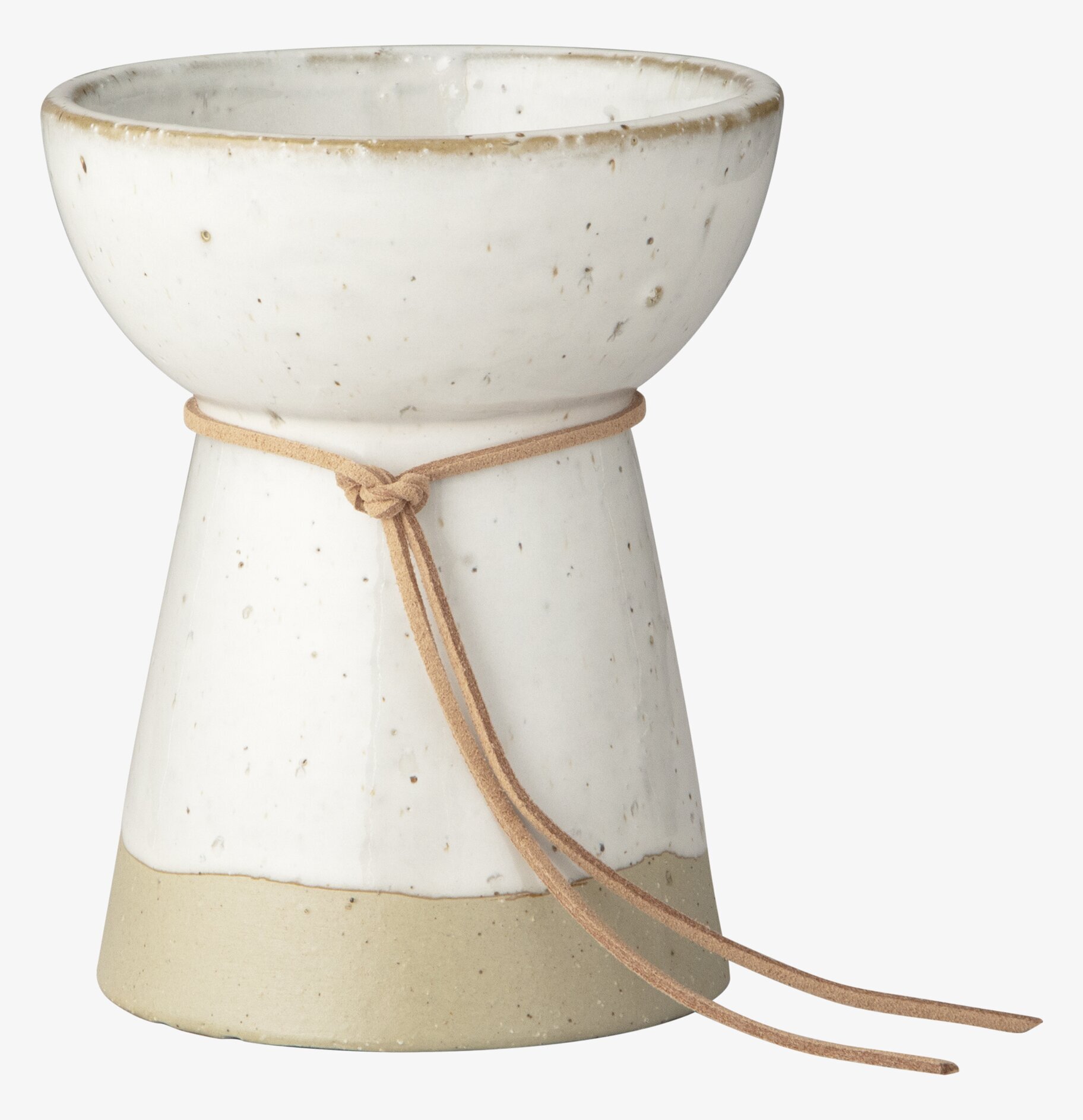 Hyacintvas Stengods ERNST från Ernst med vit glasyr och läderrem