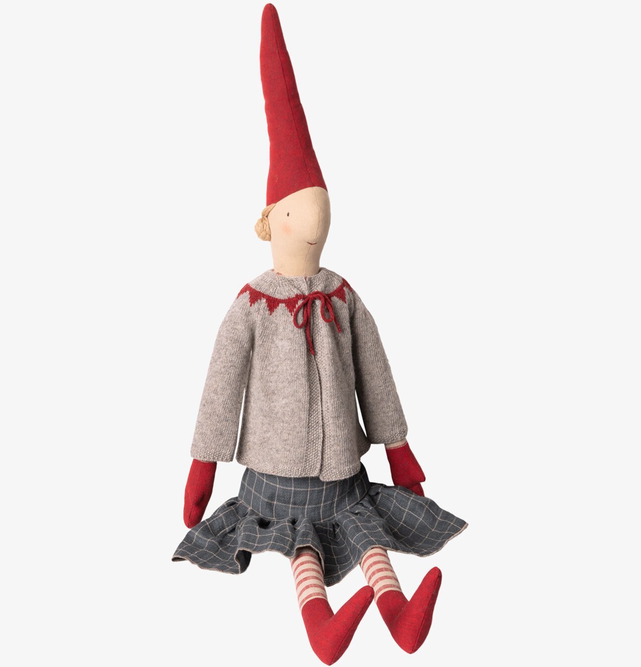 Mega Pixy Helen från Maileg med röd tomteluva och kjol