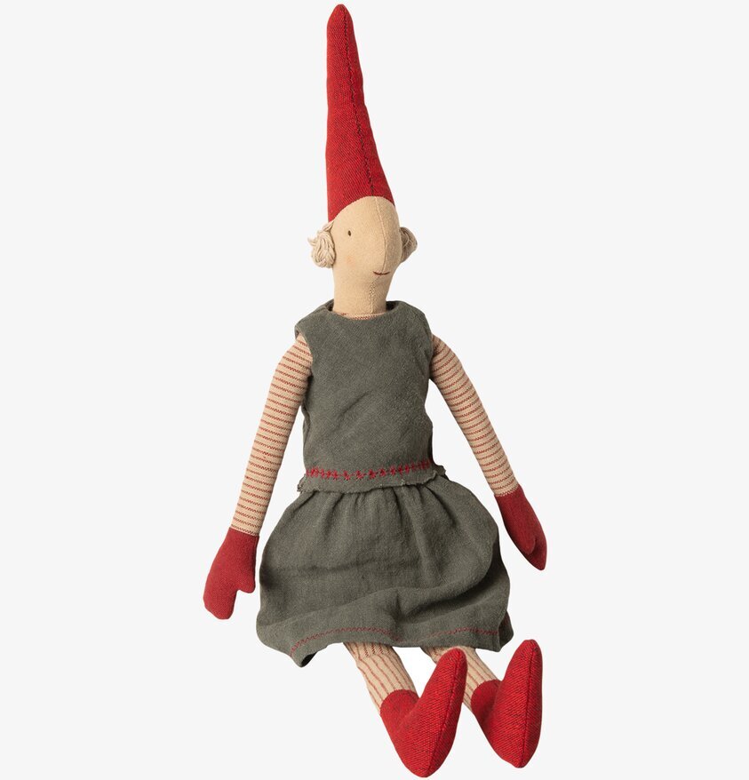 Medium Pixy Marie från Maileg med röd mössa och klänning