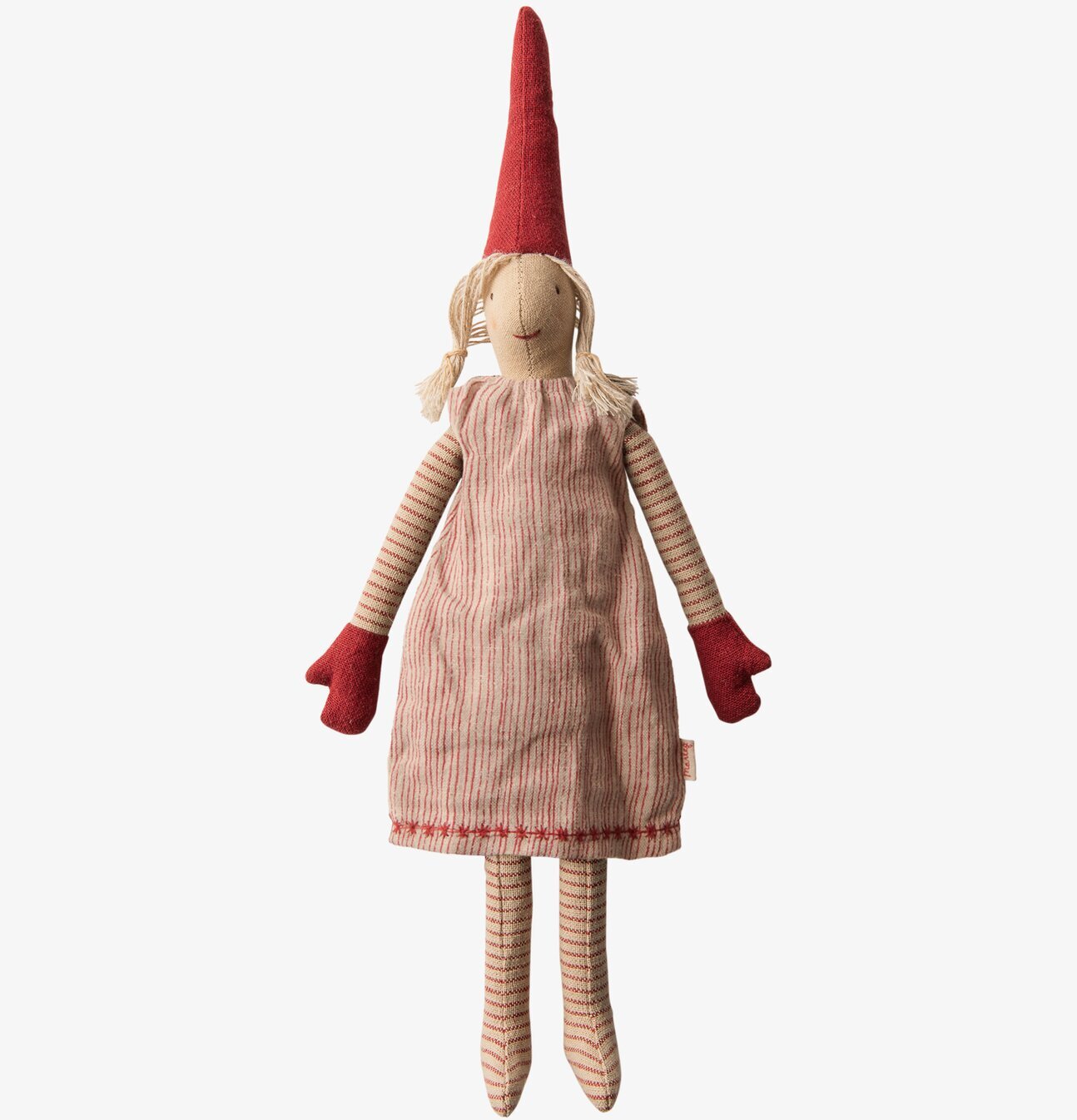 Tomtenissa Mini Pixy från Maileg med röd luva och flätor