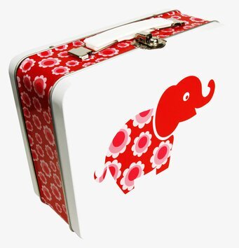 Blafre Lunchbox - Röd elefant med blommönster och handtag