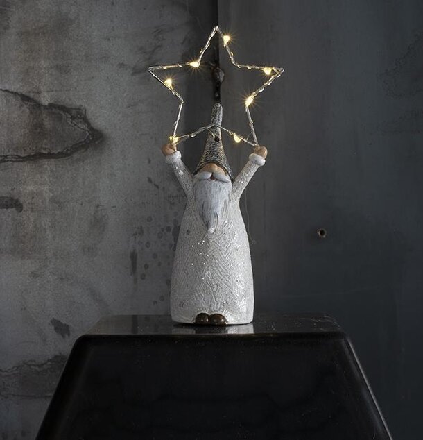 Tomte Grå LED från Multi Agentur med ljusstjärna och glitter