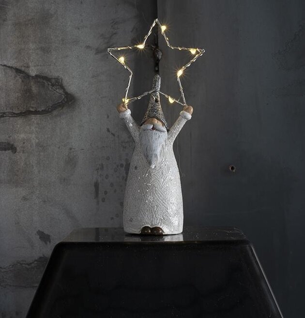Tomte Grå LED från Multi Agentur med ljusstjärna och glitter