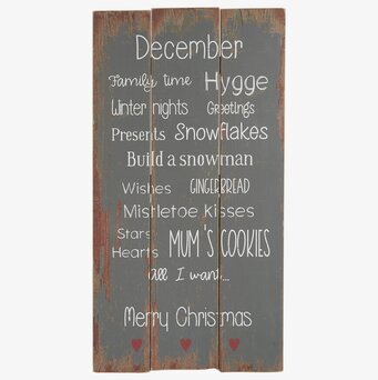 Stor Träskylt December från IB Laursen med juldekorationer