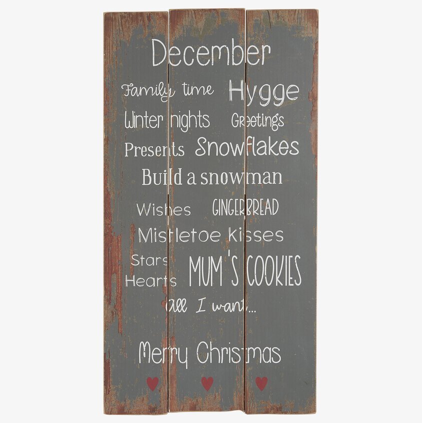 Stor Träskylt December från IB Laursen med juldekorationer