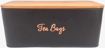 Bild av stilfull och praktisk plåtburk för teförvaring