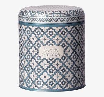 Bild av stilren plåtburk med geometriskt mönster