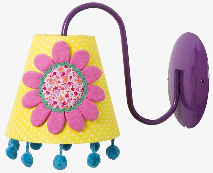Vägglampa Blomma från Rice med blomtema och blå tofsar