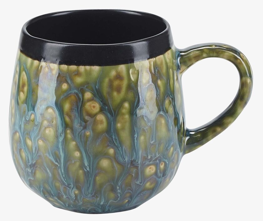 Mugg Spot Green från Bahne med grönt mönster och svart kant