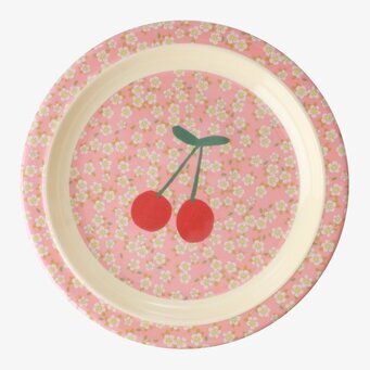 Tallrik Junior Flower & Cherry Print från Rice i rosa nyans