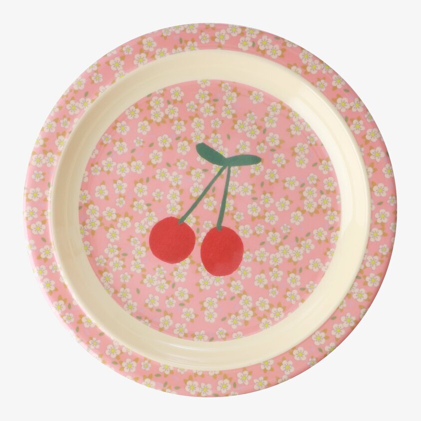 Tallrik Junior Flower & Cherry Print från Rice i rosa nyans