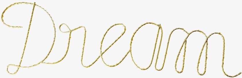 LED Sign Dream från Rice i guldfärgad metall med LED-ljus