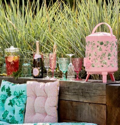 Cooler Tank Pink Green Rose Print Rice Kannor Tekannor (ej termos) tank med kran Glasburkar Vinboxar