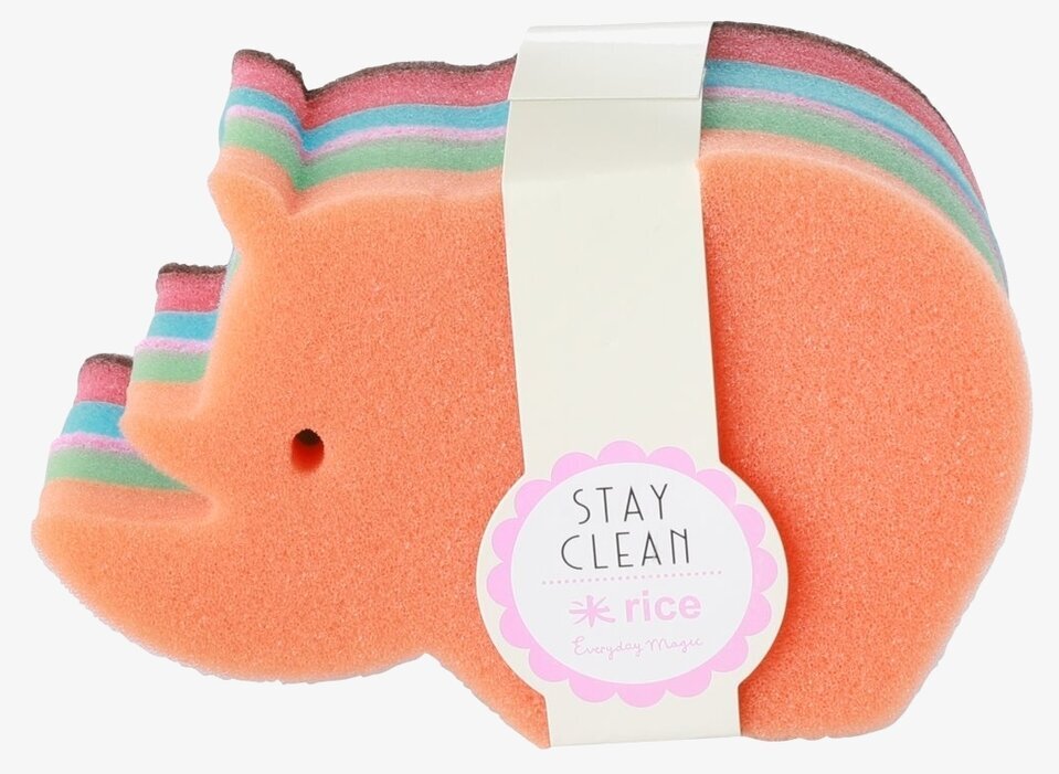 Kökssvamp 2-Pack från Rice i form av färgglada noshörningar